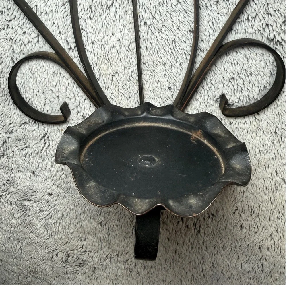 Vintage Wrought Iron Wall Sconce Scroll Black Metal Candle Holder 13